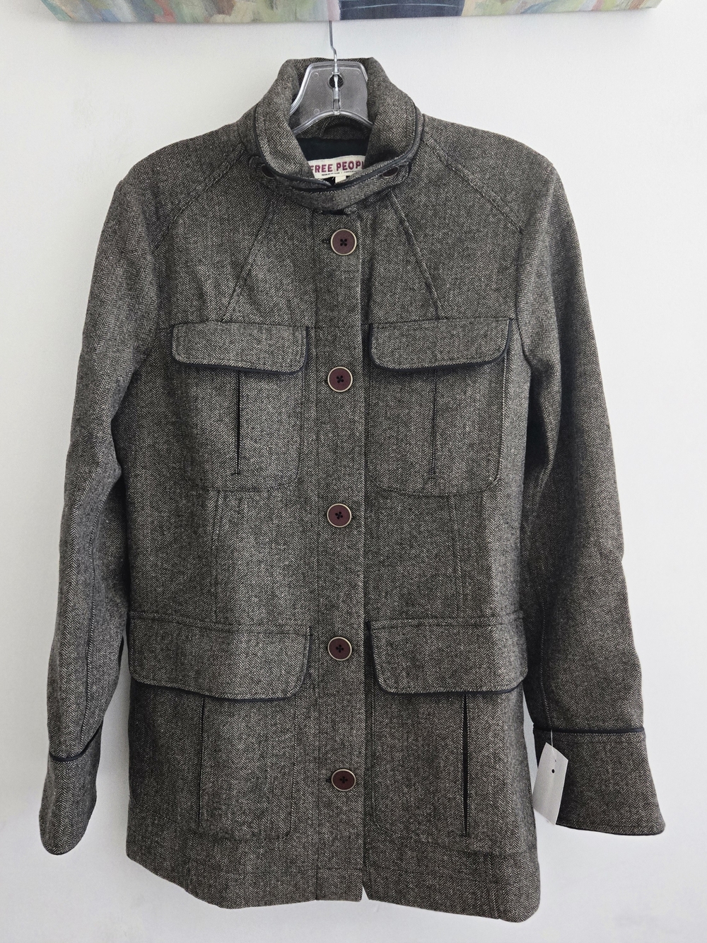 Free People Womens Brown Tweed Button-Front Jacket US M